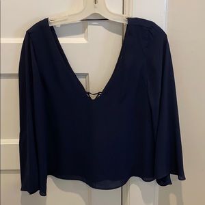 Zara navy deep V blouse, lace up back, M